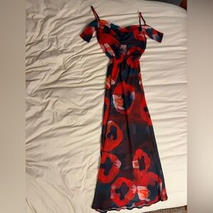 Midi floral sheer slip dress off shoulder